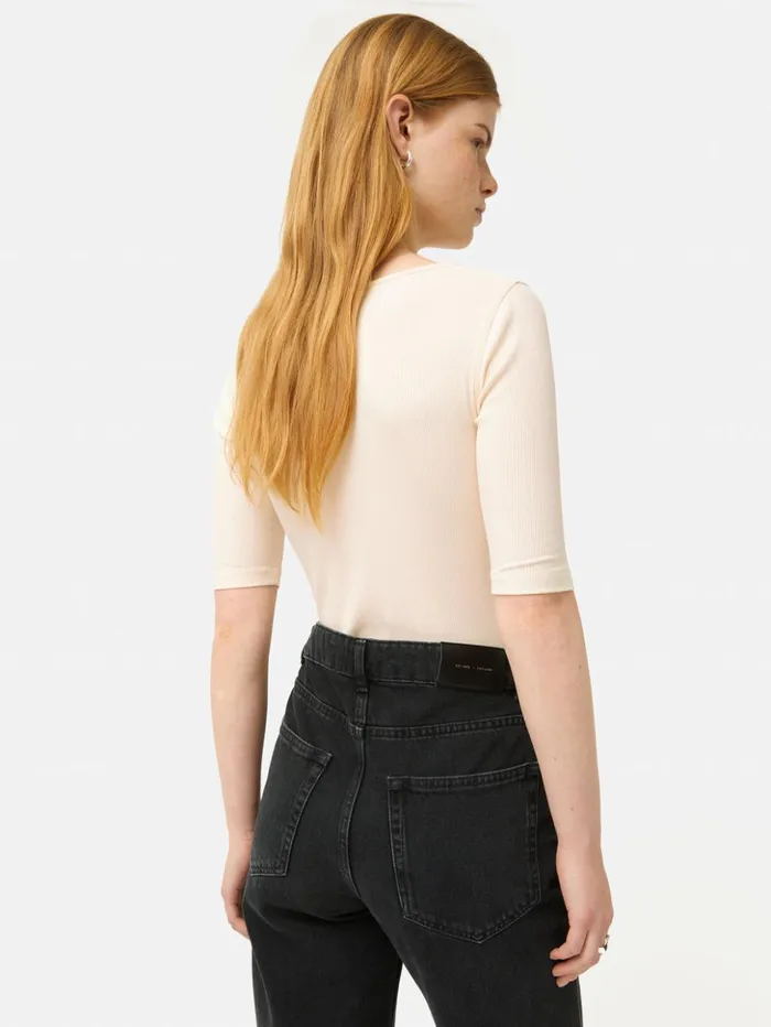 Jigsaw Scoop Neck Rib Top Ecru Women Shirts and Tops
