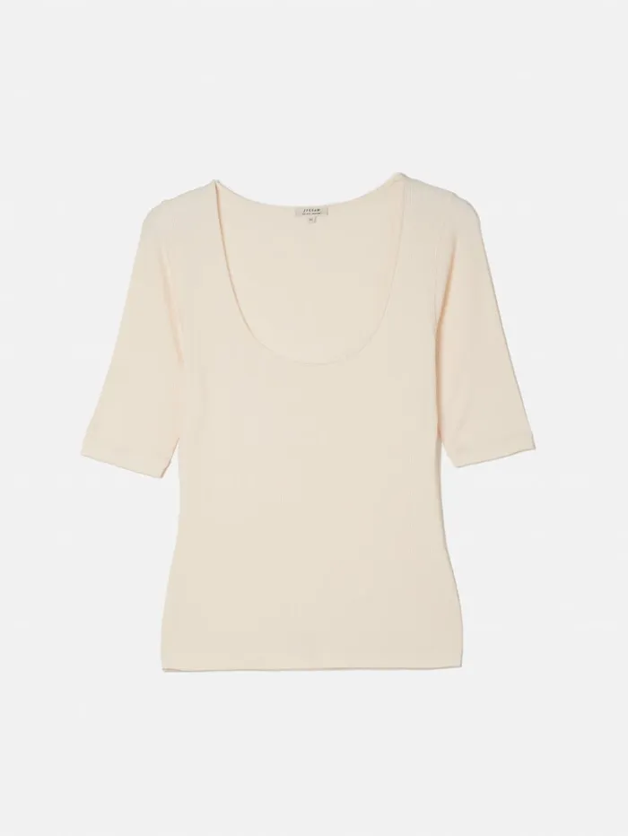 Jigsaw Scoop Neck Rib Top Ecru Women Shirts and Tops