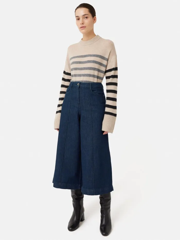 Jigsaw Seamed Denim Culotte Indigo Women Trousers