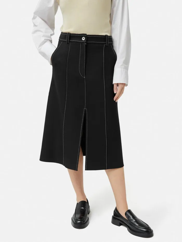 Jigsaw Seamed Detail A Line Skirt Black Women Skirts