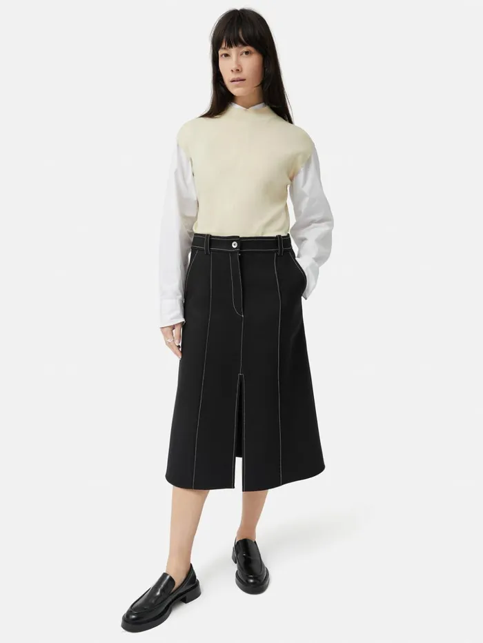 Jigsaw Seamed Detail A Line Skirt Black Women Skirts