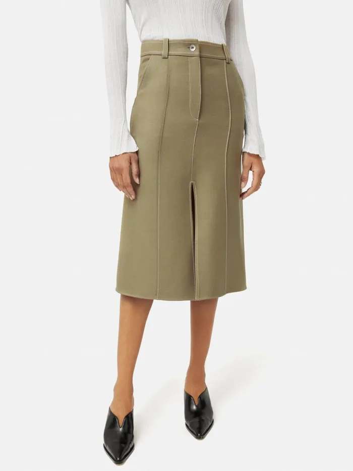 Jigsaw Seamed Detail A Line Skirt Khaki Women Skirts