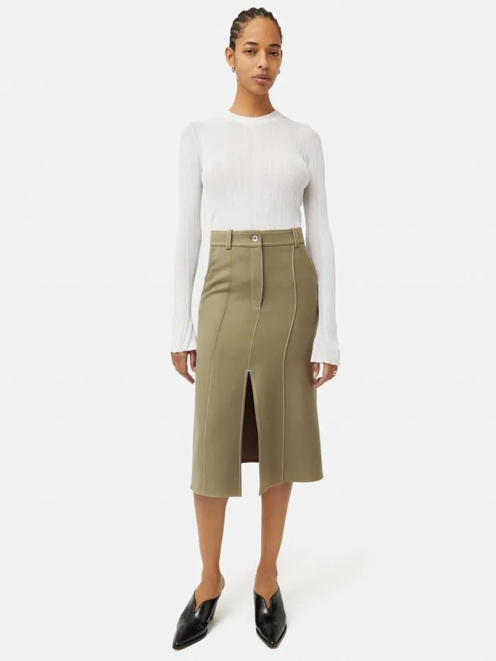 Jigsaw Seamed Detail A Line Skirt Khaki Women Skirts