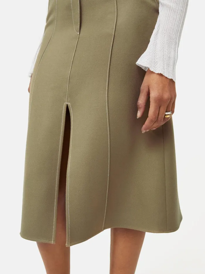 Jigsaw Seamed Detail A Line Skirt Khaki Women Skirts