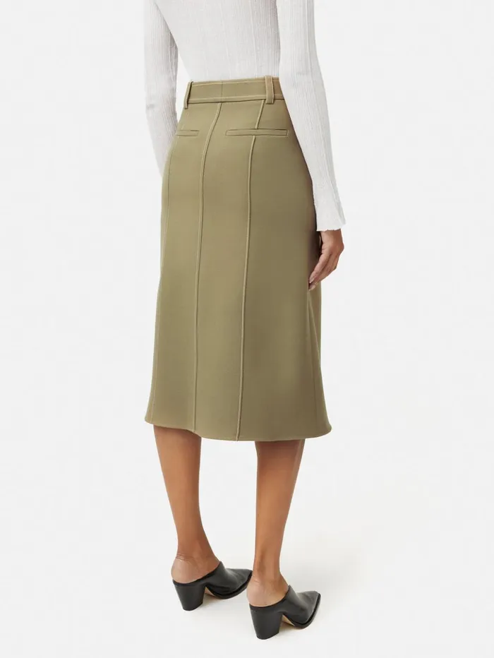 Jigsaw Seamed Detail A Line Skirt Khaki Women Skirts