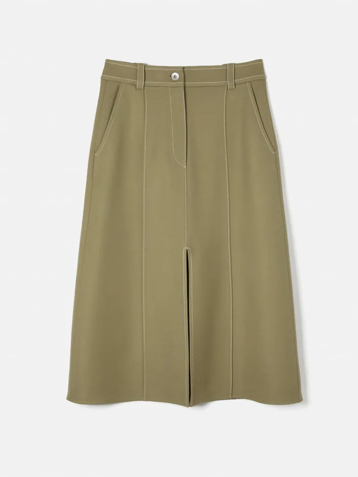 Jigsaw Seamed Detail A Line Skirt Khaki Women Skirts
