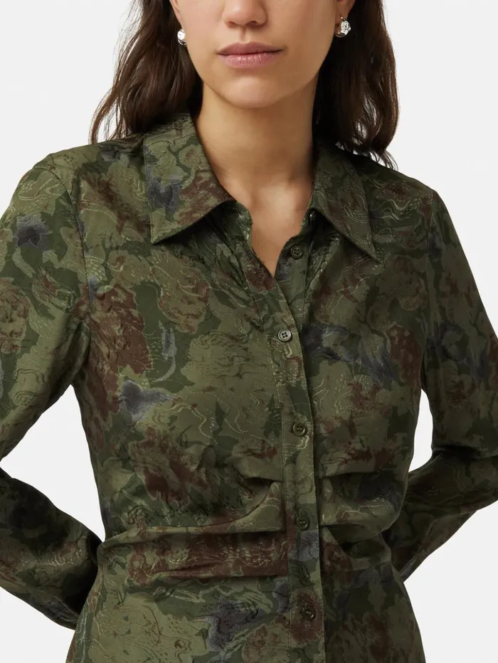 Jigsaw Shadow Floral Jacquard Dress Green Women Dresses and Jumpsuits
