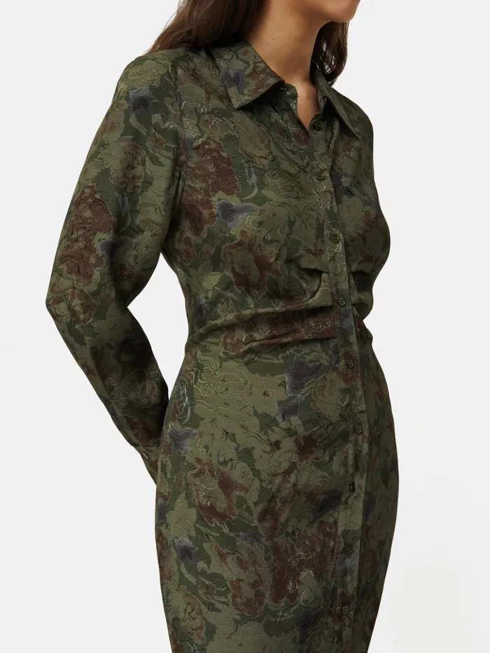 Jigsaw Shadow Floral Jacquard Dress Green Women Dresses and Jumpsuits