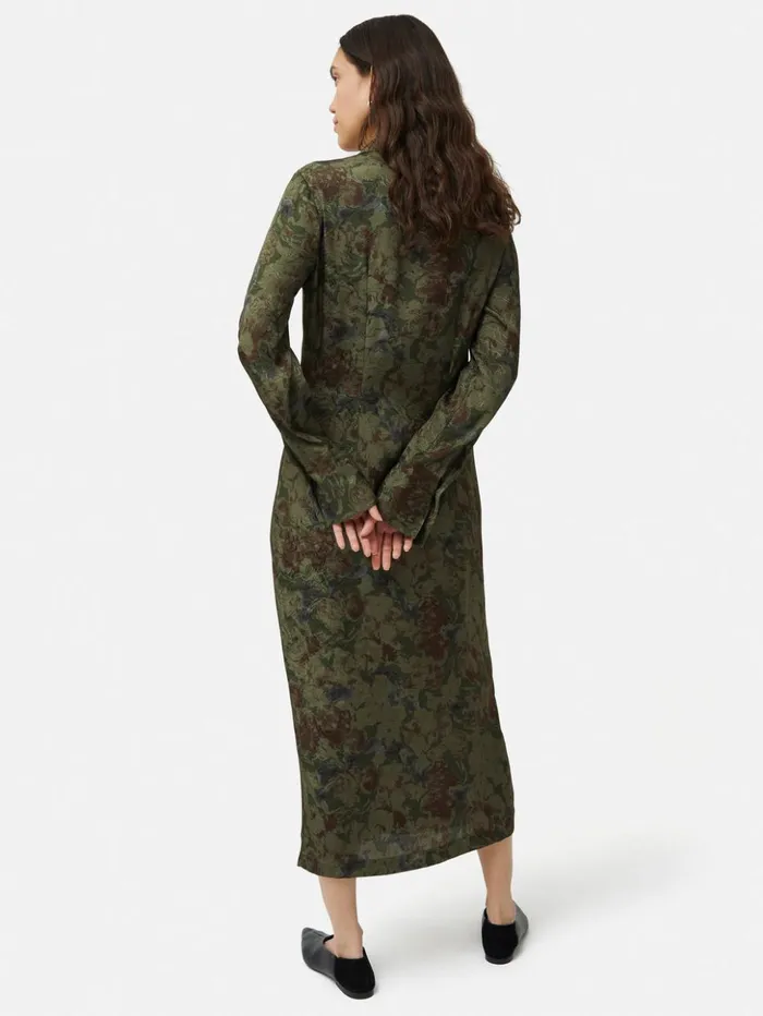 Jigsaw Shadow Floral Jacquard Dress Green Women Dresses and Jumpsuits