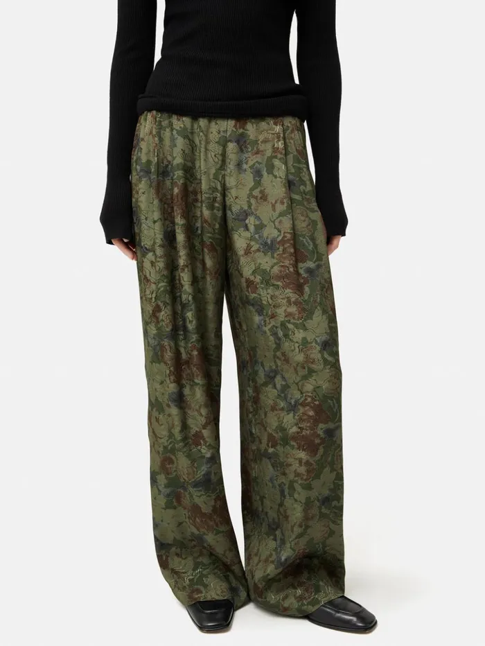 Jigsaw Shadow Floral Jacquard Palazzo Green Women Trousers