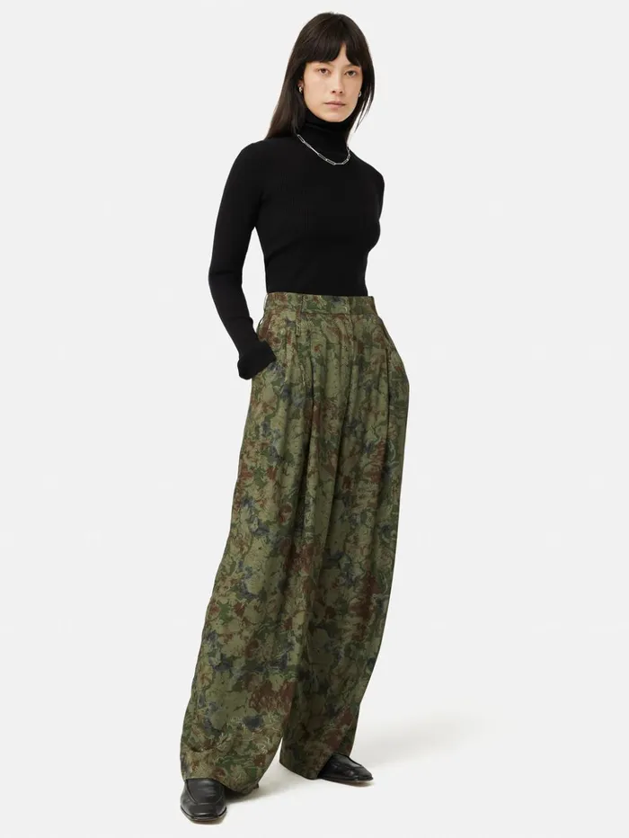 Jigsaw Shadow Floral Jacquard Palazzo Green Women Trousers