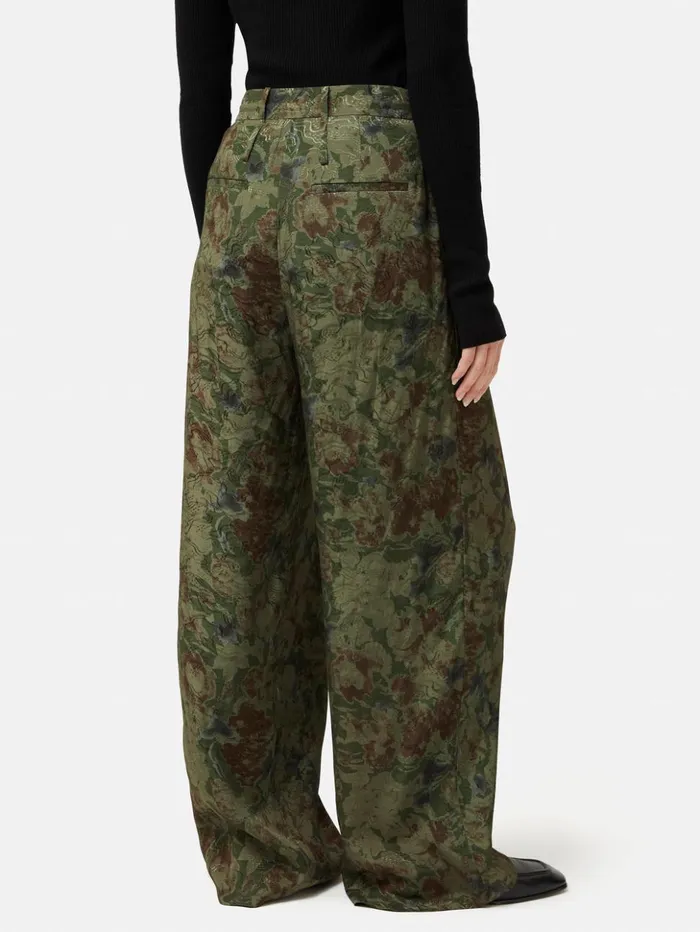 Jigsaw Shadow Floral Jacquard Palazzo Green Women Trousers