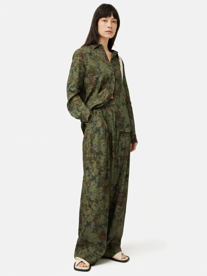 Jigsaw Shadow Floral Jacquard Palazzo Green Women Trousers