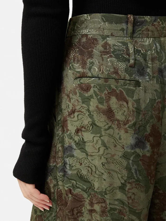 Jigsaw Shadow Floral Jacquard Palazzo Green Women Trousers
