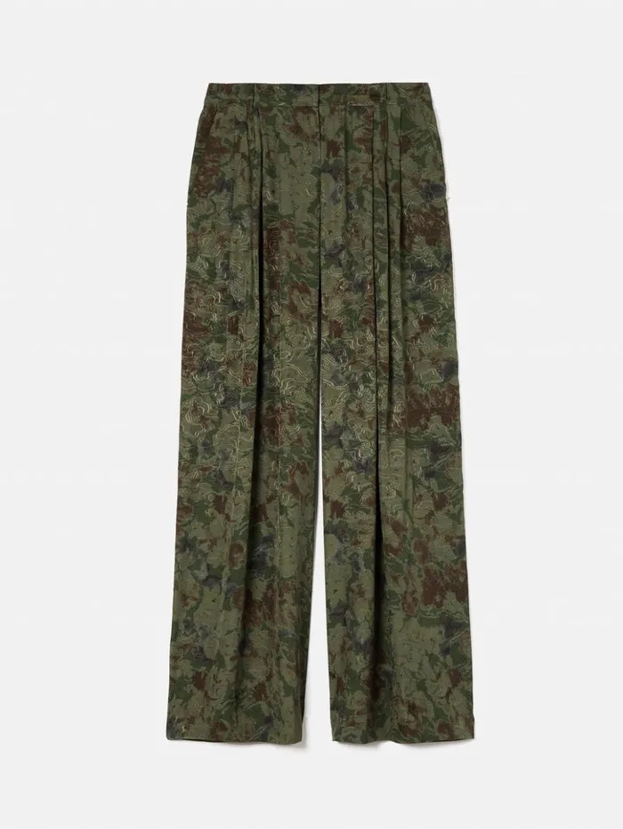 Jigsaw Shadow Floral Jacquard Palazzo Green Women Trousers