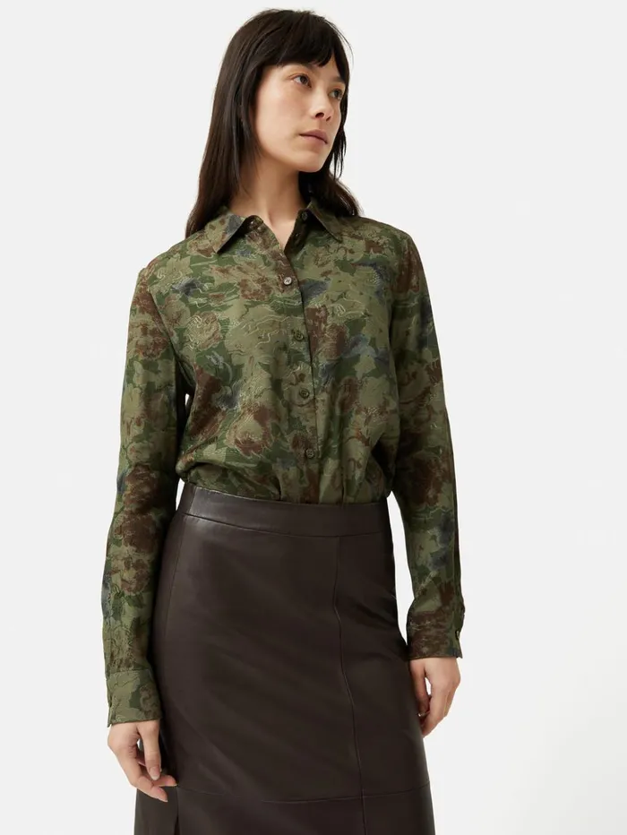 Jigsaw Shadow Floral Jacquard Shirt Green Women Coords