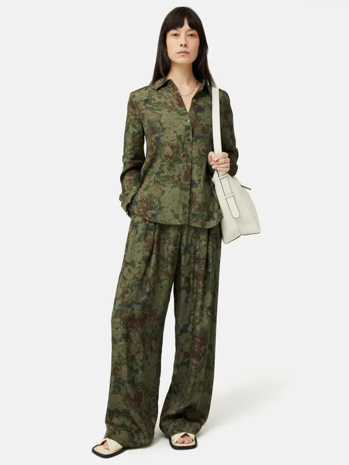 Jigsaw Shadow Floral Jacquard Shirt Green Women Coords