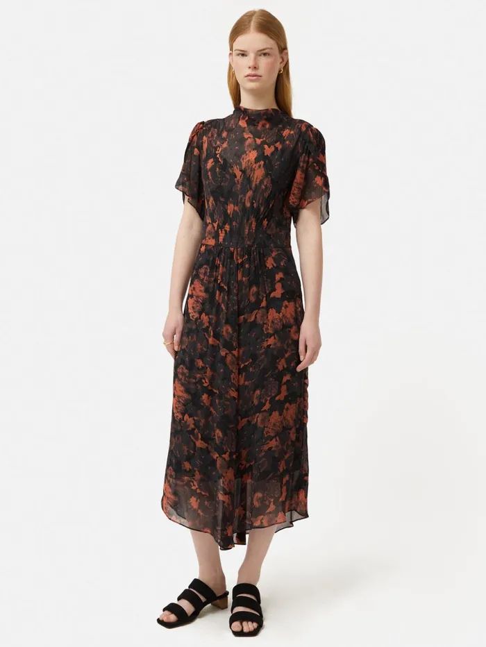 Jigsaw Shadow Floral Midi Dress Black Women Dresses and Jumpsuits