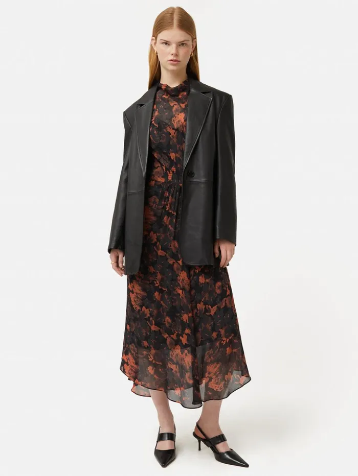 Jigsaw Shadow Floral Midi Dress Black Women Dresses and Jumpsuits