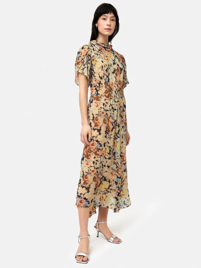 Jigsaw Sheer Petal Crinkle Dress Peach Women Dresses and Jumpsuits