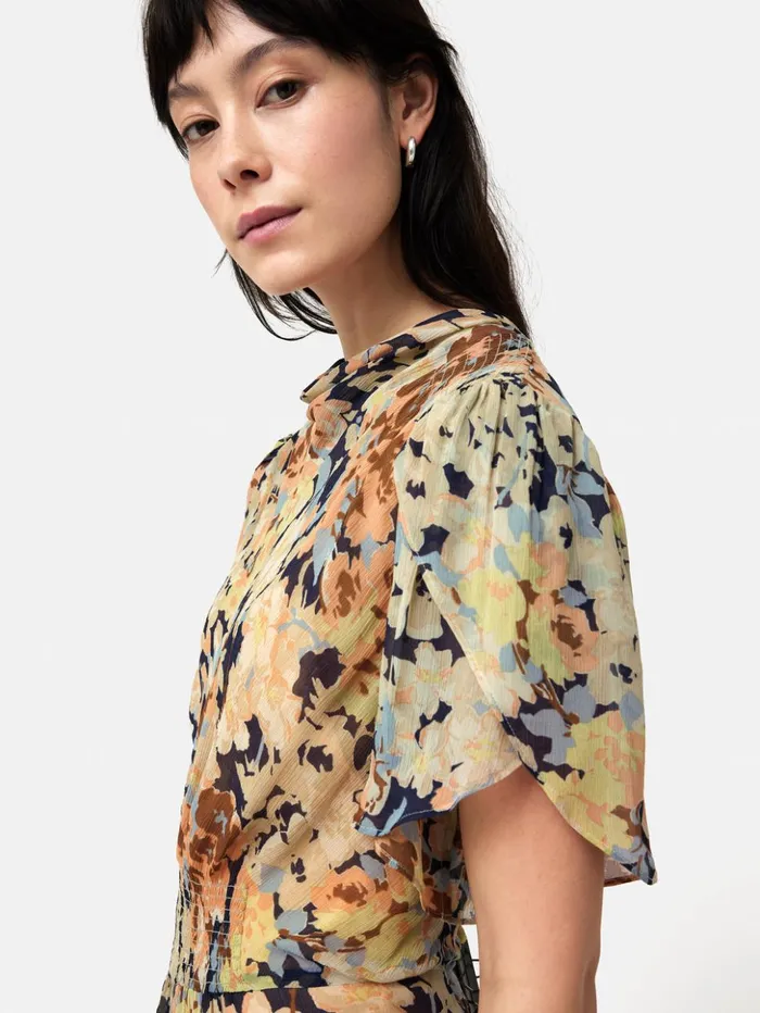 Jigsaw Sheer Petal Crinkle Dress Peach Women Dresses and Jumpsuits