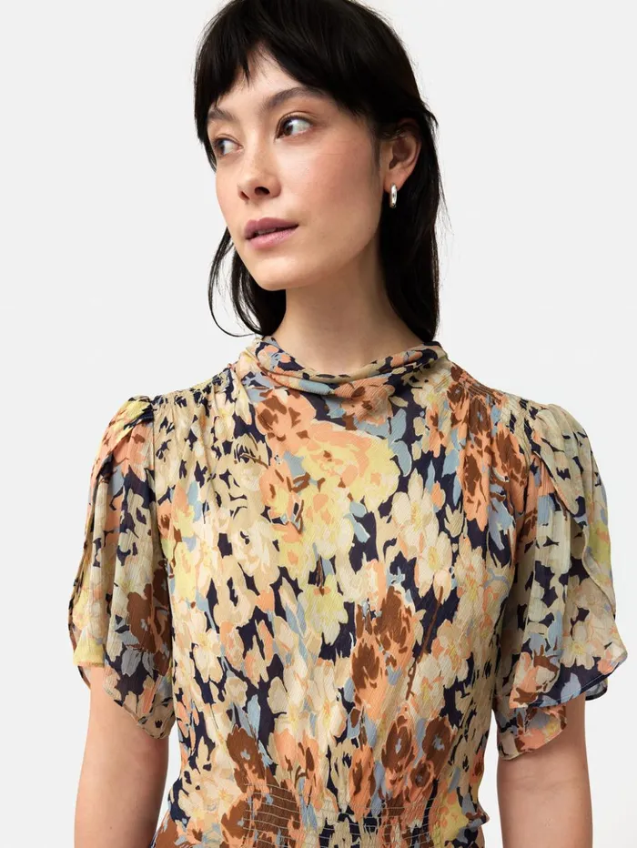 Jigsaw Sheer Petal Crinkle Dress Peach Women Dresses and Jumpsuits
