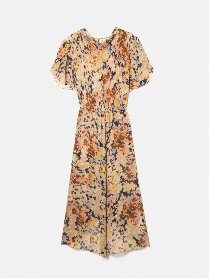 Jigsaw Sheer Petal Crinkle Dress Peach Women Dresses and Jumpsuits