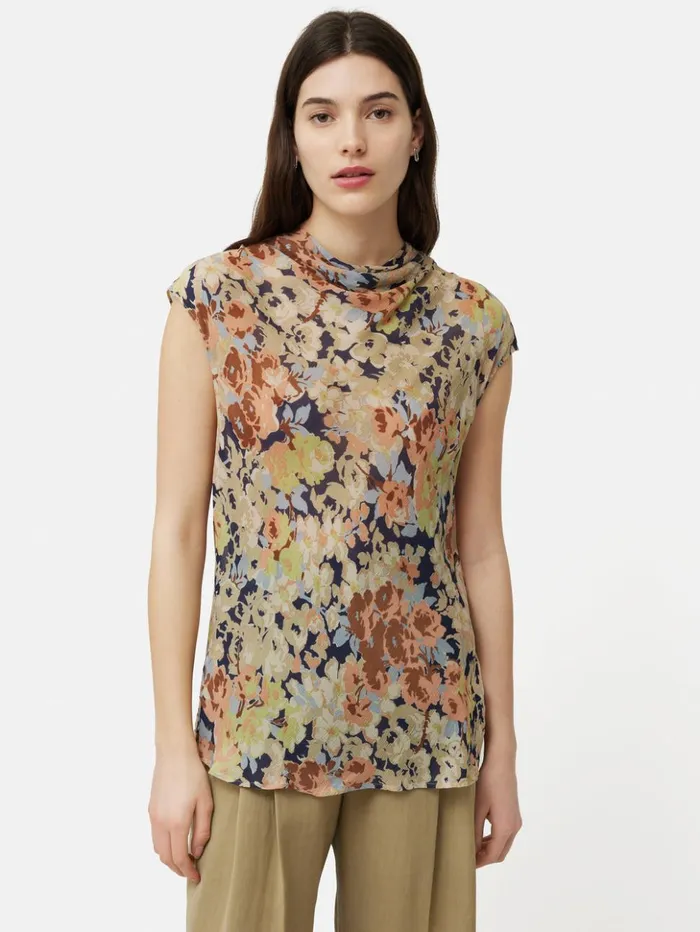 Jigsaw Sheer Petal Crinkle Top Peach Women Shirts and Tops