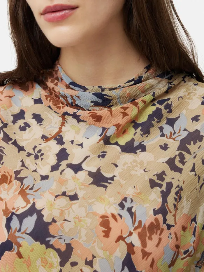 Jigsaw Sheer Petal Crinkle Top Peach Women Shirts and Tops