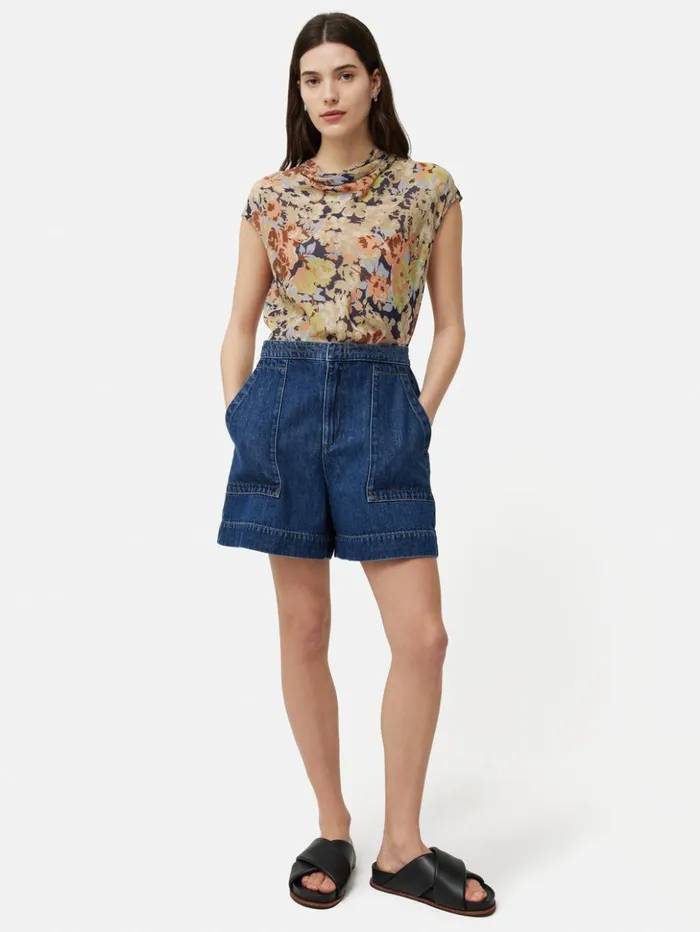 Jigsaw Sheer Petal Crinkle Top Peach Women Shirts and Tops