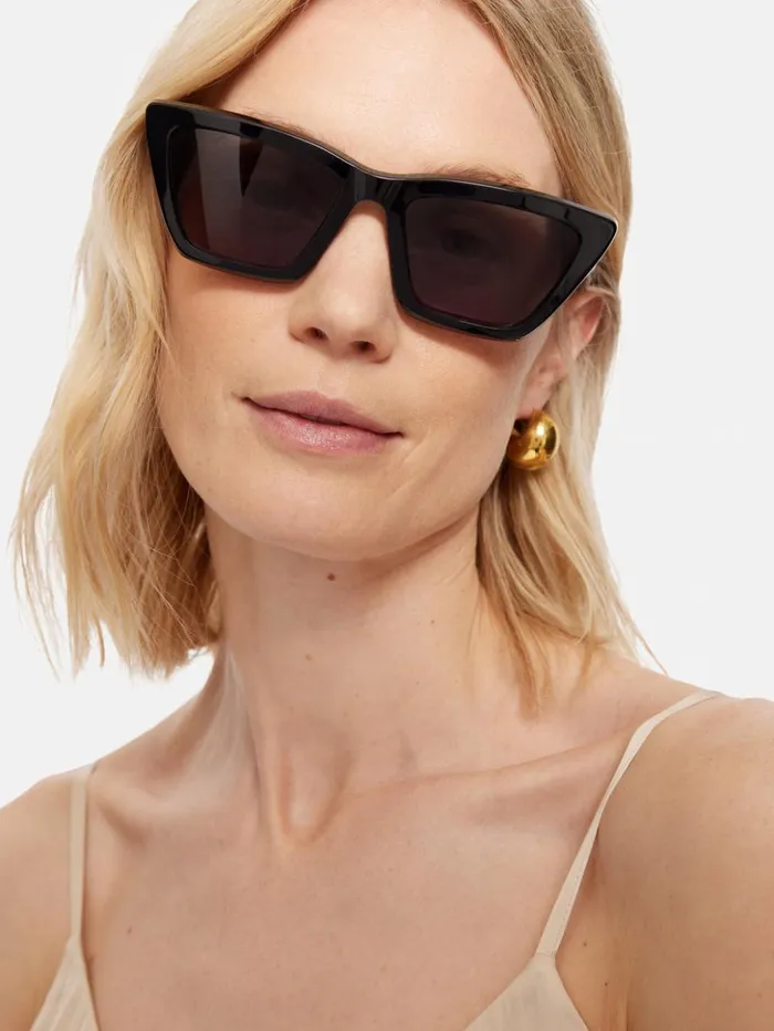 Jigsaw Shere Angled Cats Eye Sunglasses Black Women Sunglasses