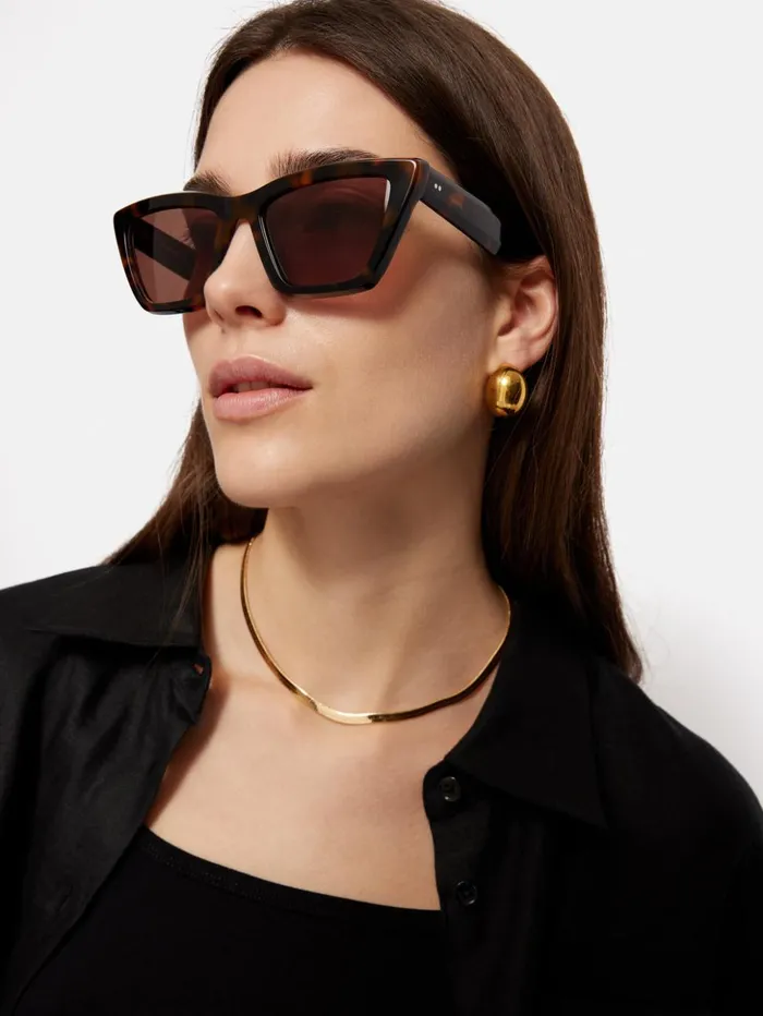 Jigsaw Shere Angled Cats Eye Sunglasses Tortoiseshell Women Sunglasses