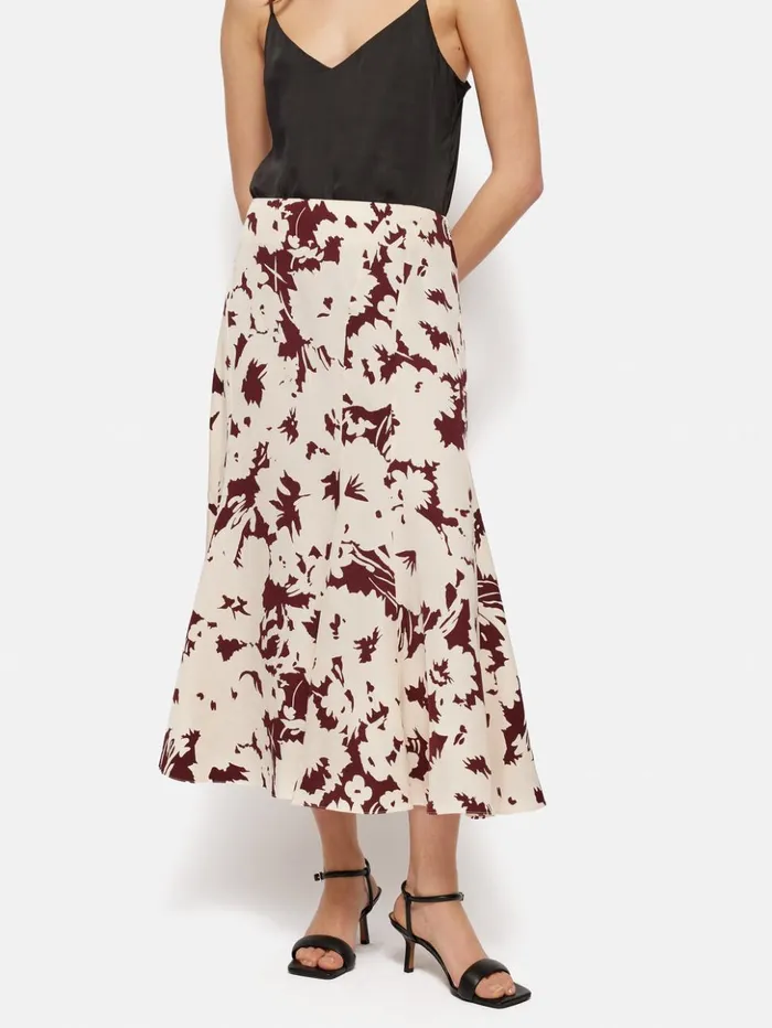 Jigsaw Silhouette Peony Midi Skirt Cream Women Skirts