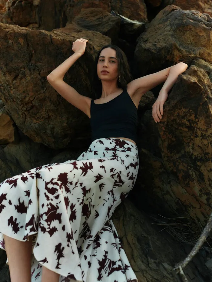 Jigsaw Silhouette Peony Midi Skirt Cream Women Skirts