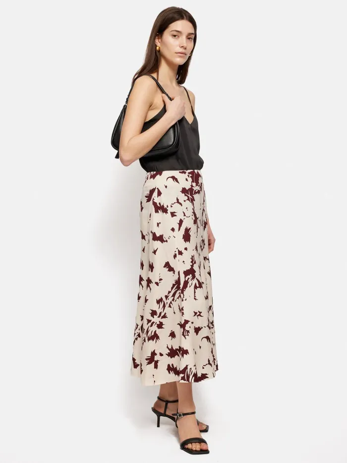 Jigsaw Silhouette Peony Midi Skirt Cream Women Skirts