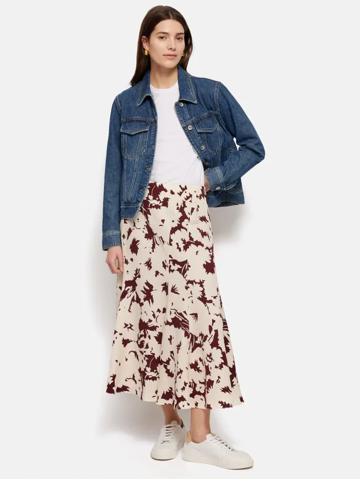 Jigsaw Silhouette Peony Midi Skirt Cream Women Skirts