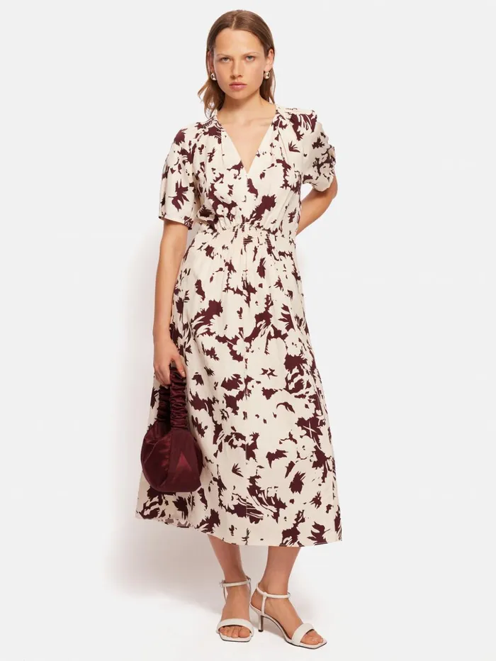 Jigsaw Silhouette Peony Smocked Dress Cream Women Dresses and Jumpsuits