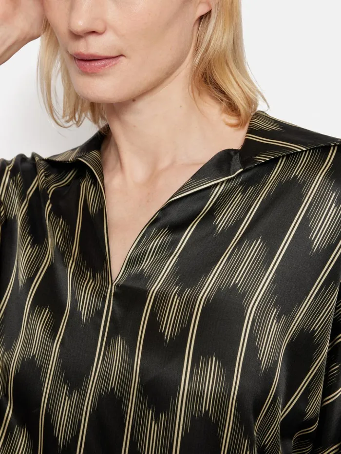 Jigsaw Silk Blend Ikat Stripe Top Black Women Coords