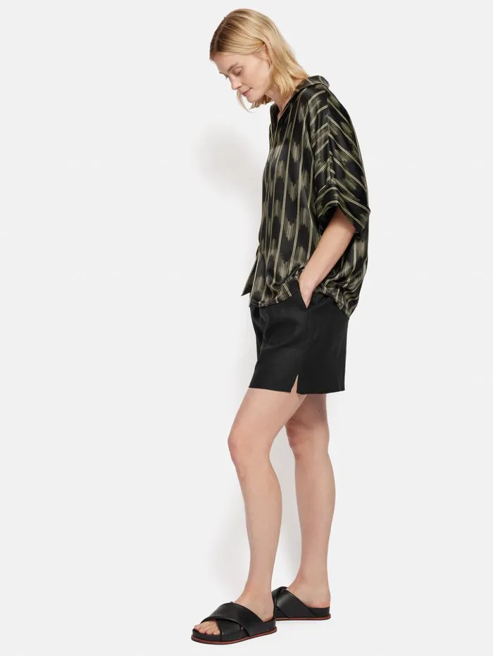 Jigsaw Silk Blend Ikat Stripe Top Black Women Coords
