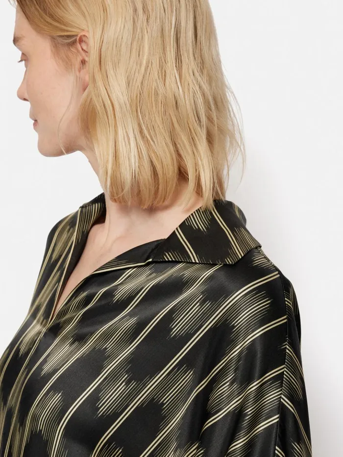 Jigsaw Silk Blend Ikat Stripe Top Black Women Coords