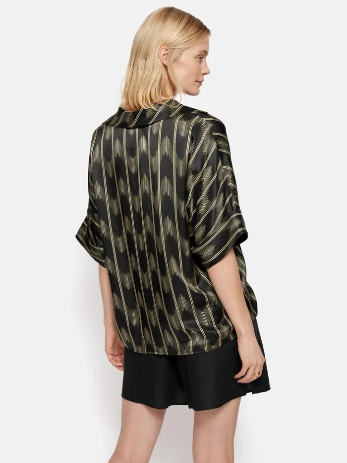 Jigsaw Silk Blend Ikat Stripe Top Black Women Coords