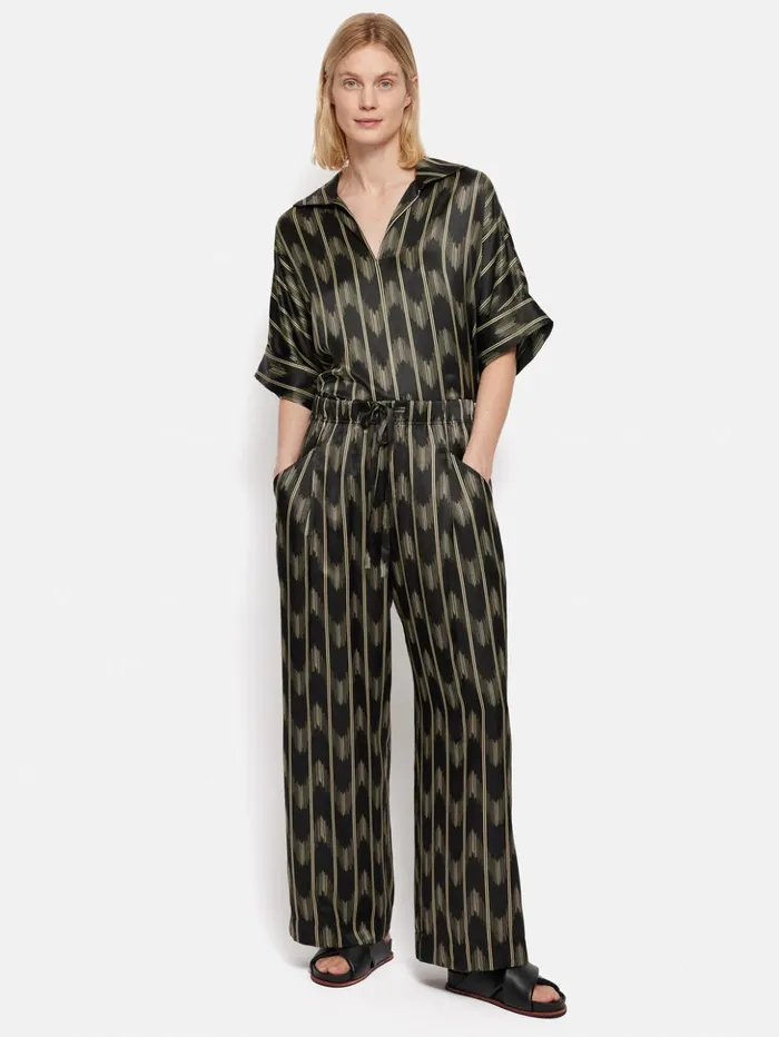 Jigsaw Silk Blend Ikat Stripe Top Black Women Coords