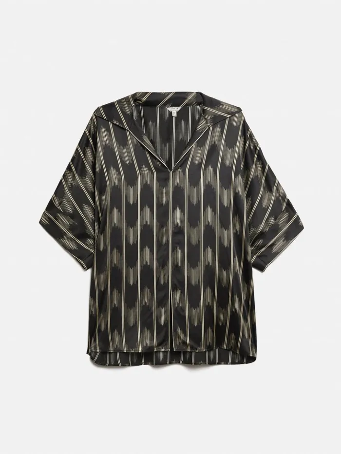 Jigsaw Silk Blend Ikat Stripe Top Black Women Coords