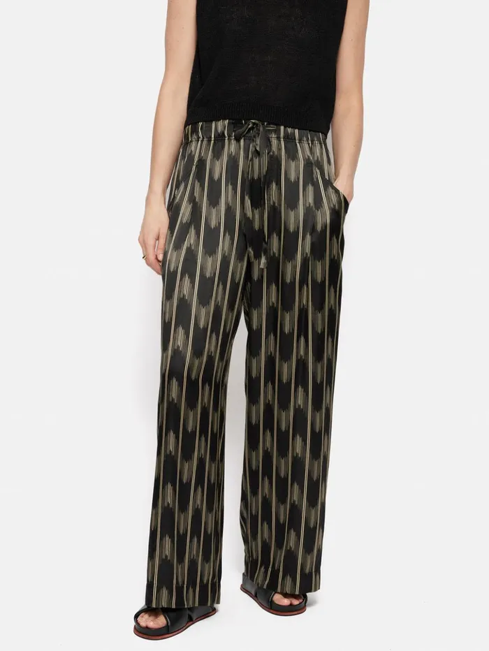 Jigsaw Silk Blend Ikat Stripe Trouser Black Women Trousers