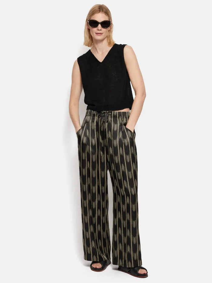 Jigsaw Silk Blend Ikat Stripe Trouser Black Women Trousers