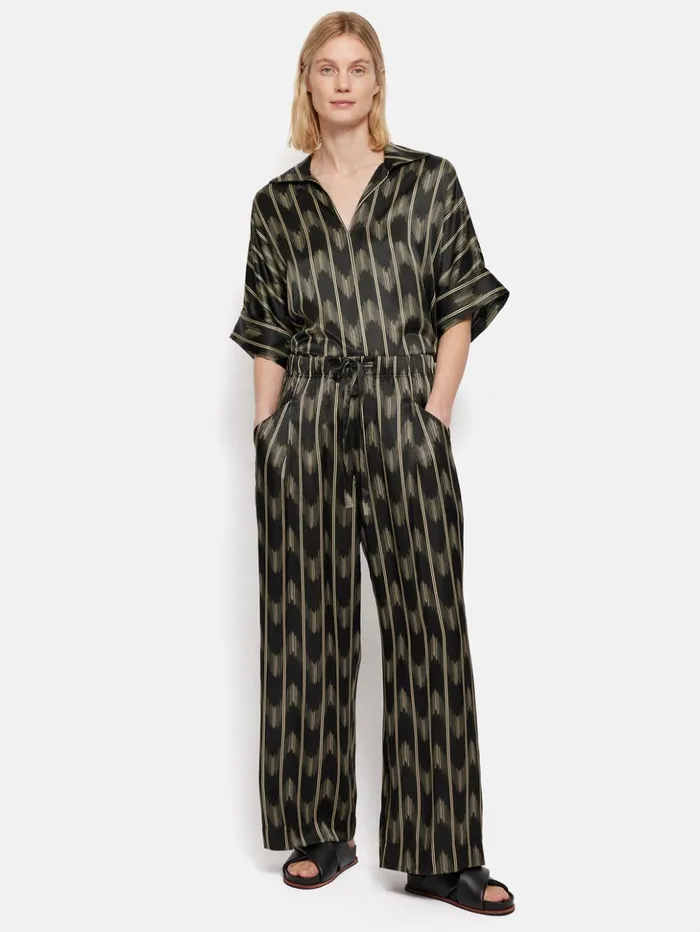 Jigsaw Silk Blend Ikat Stripe Trouser Black Women Trousers