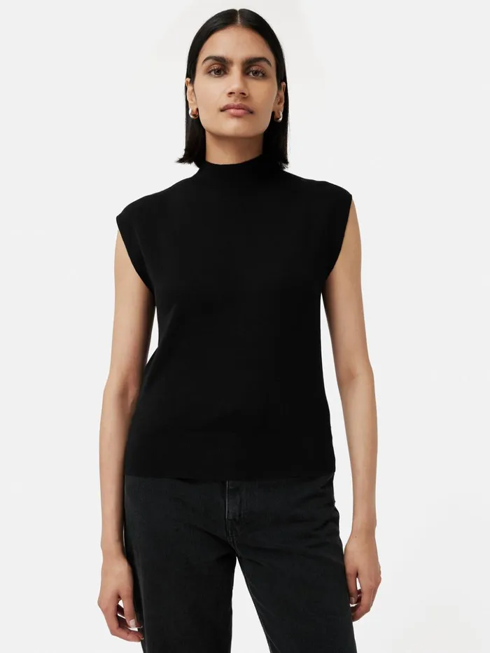 Jigsaw Silk Cotton Cap Sleeve Top Black Women Shirts and Tops