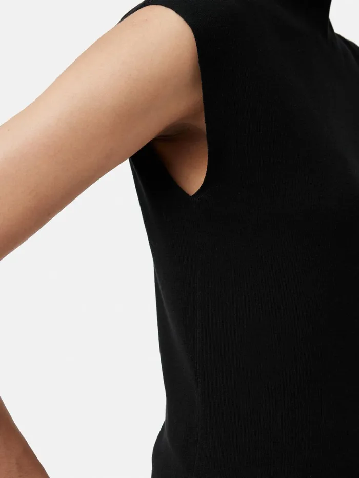 Jigsaw Silk Cotton Cap Sleeve Top Black Women Shirts and Tops