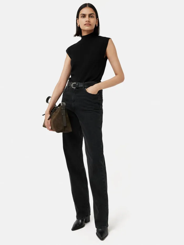 Jigsaw Silk Cotton Cap Sleeve Top Black Women Shirts and Tops
