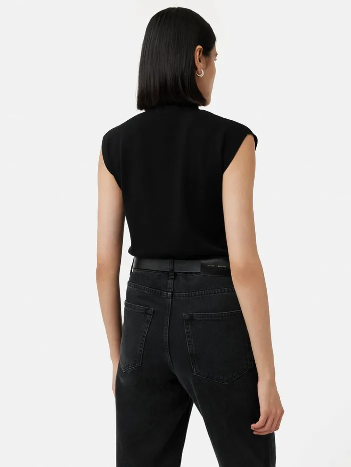 Jigsaw Silk Cotton Cap Sleeve Top Black Women Shirts and Tops